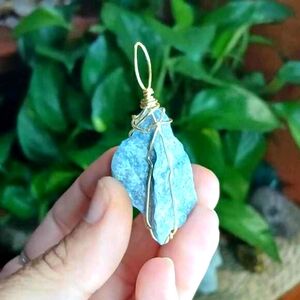Raw Blue Aventurine Crystal Pendant, Gold Wire Wrapped, Gemstone Pendant